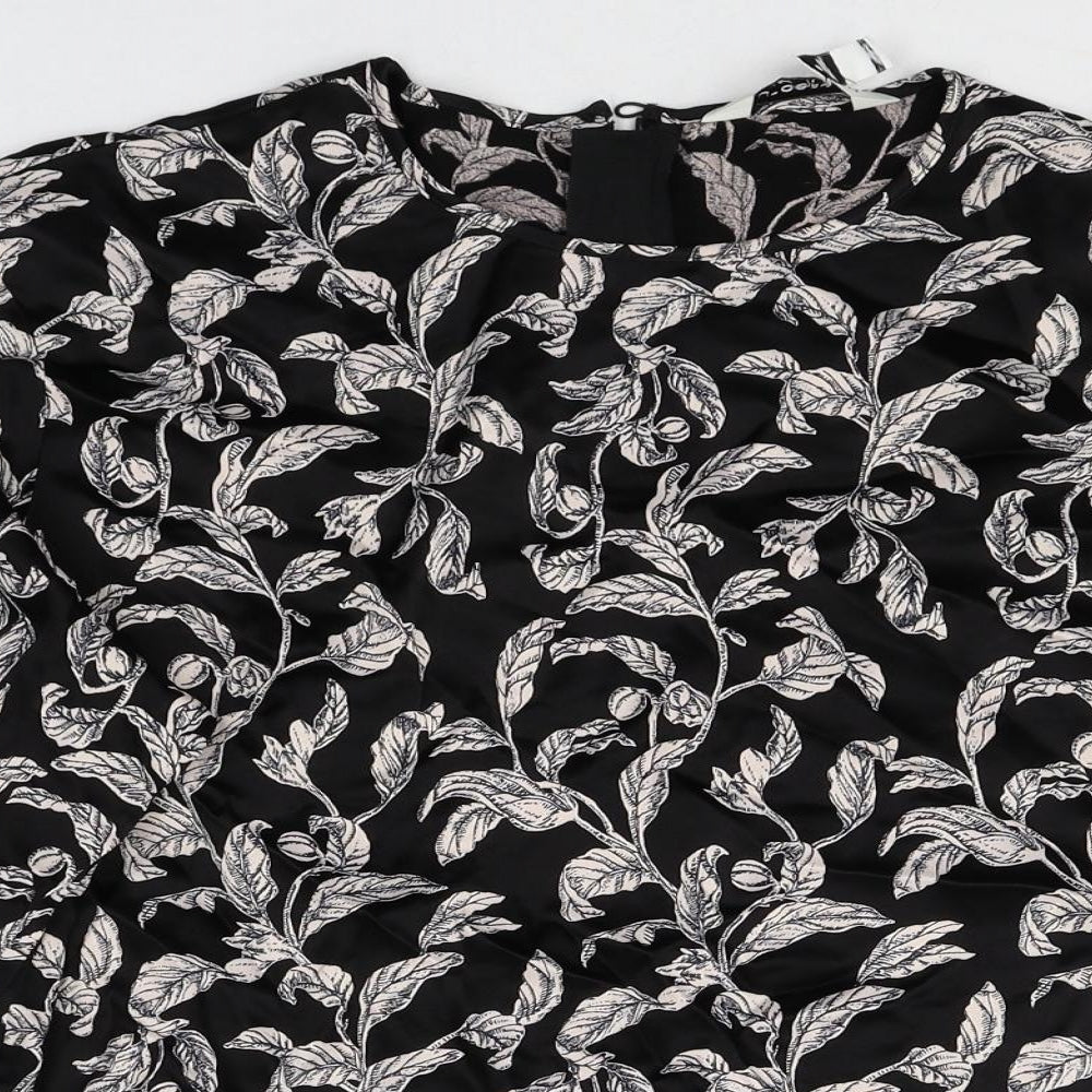 Autograph Womens Black Geometric Viscose Basic Blouse Size 8 Round Neck