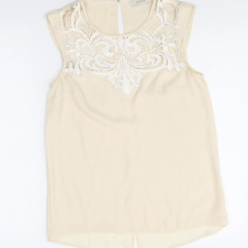 Oasis Womens Ivory Polyester Basic Blouse Size 8 Scoop Neck