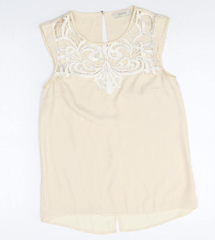 Oasis Womens Ivory Polyester Basic Blouse Size 8 Scoop Neck