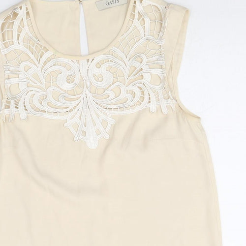 Oasis Womens Ivory Polyester Basic Blouse Size 8 Scoop Neck