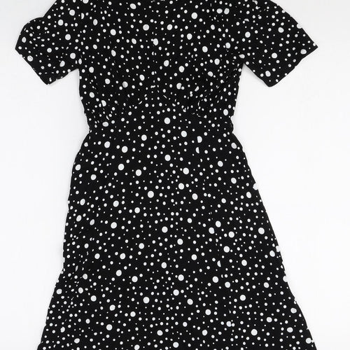 ASOS Womens Black Polka Dot Viscose A-Line Size 8 Round Neck Pullover