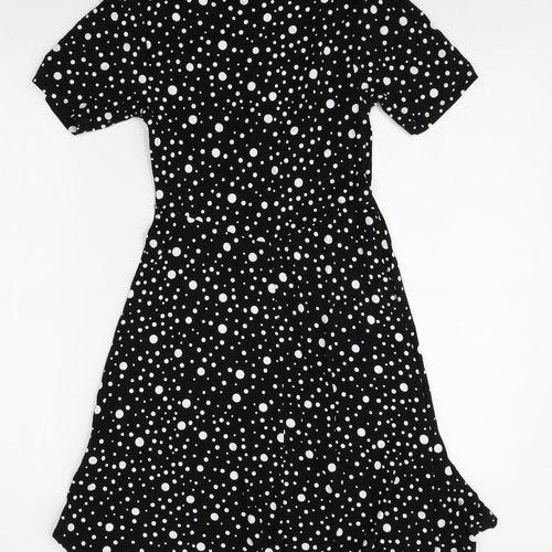 ASOS Womens Black Polka Dot Viscose A-Line Size 8 Round Neck Pullover