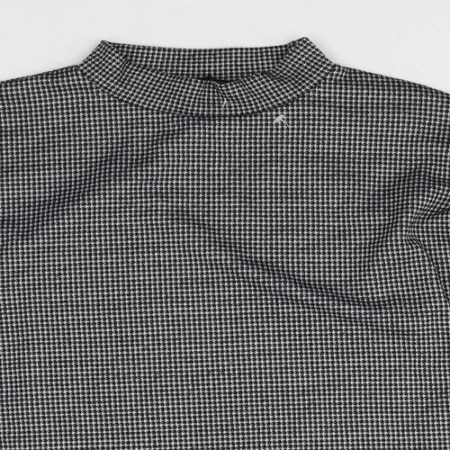 Pull&Bear Womens Green Check Polyester Basic T-Shirt Size M High Neck