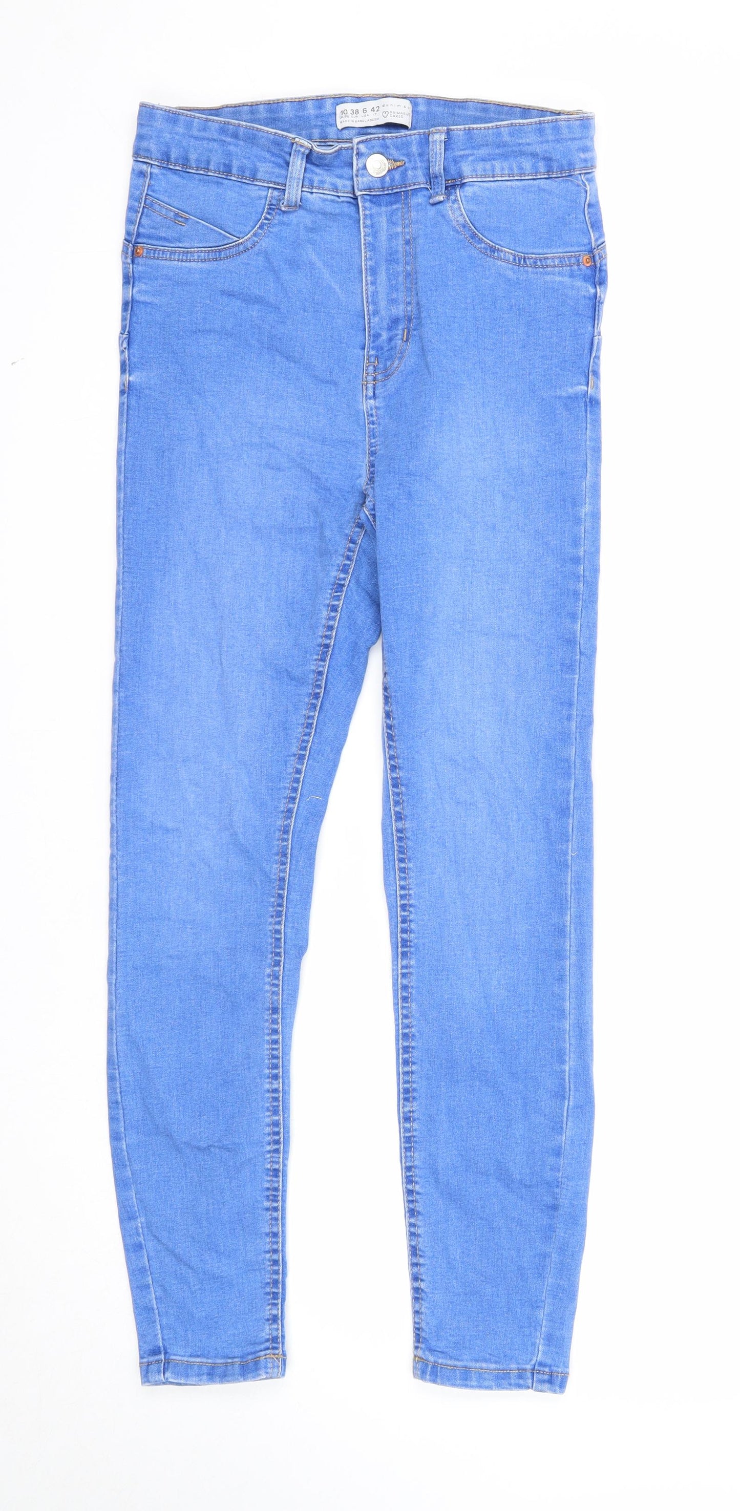 Primark Womens Blue Cotton Skinny Jeans Size 10 Regular Zip