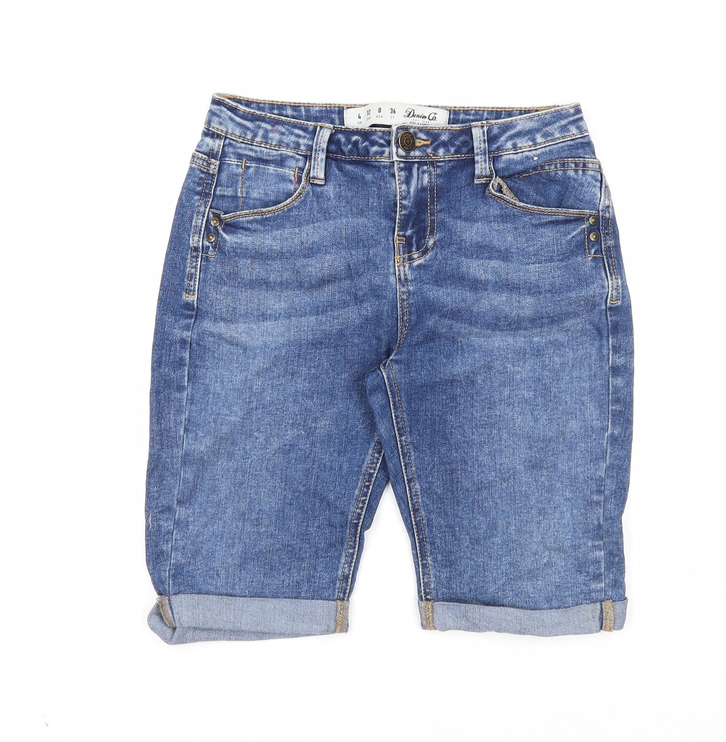 Denim & Co. Womens Blue Cotton Skimmer Shorts Size 4 Regular Zip