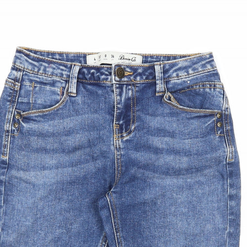 Denim & Co. Womens Blue Cotton Skimmer Shorts Size 4 Regular Zip