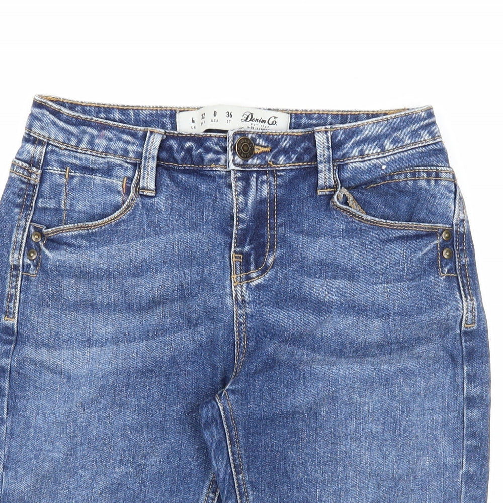 Denim & Co. Womens Blue Cotton Skimmer Shorts Size 4 Regular Zip