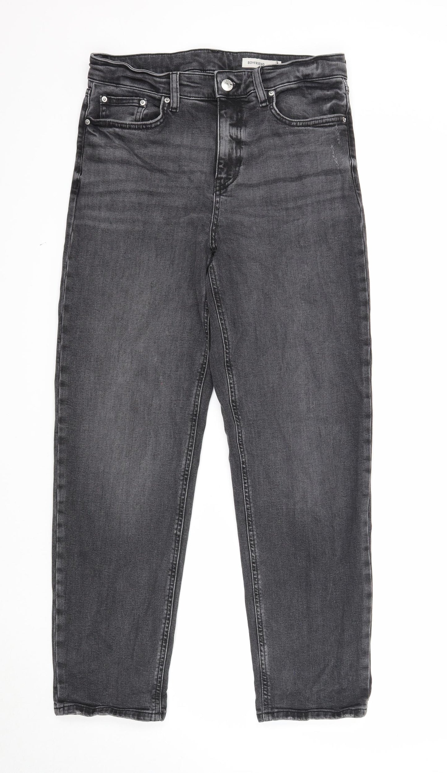 Marks and Spencer Womens Black Cotton Boyfriend Jeans Size 12 Regular Zip