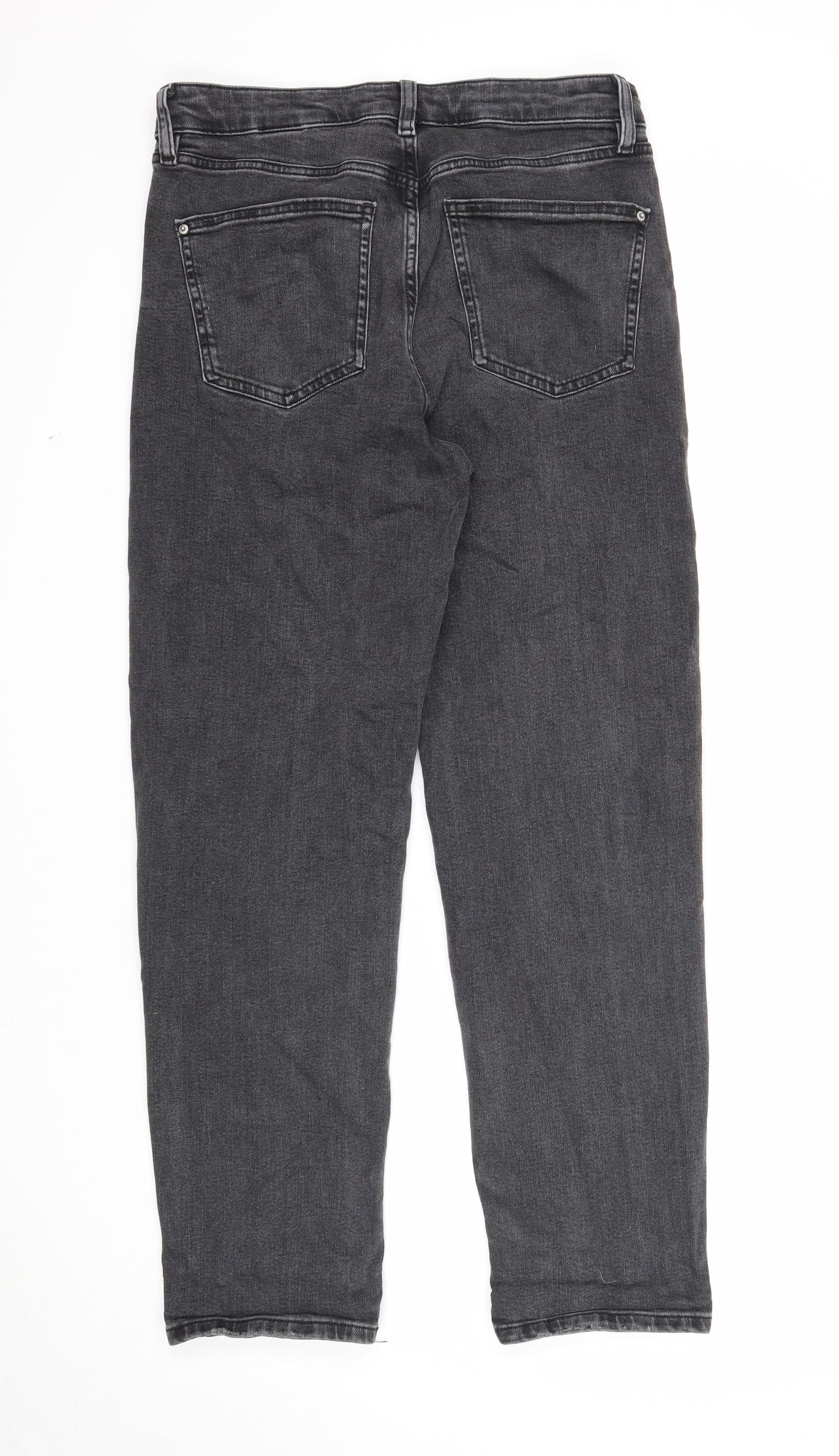 Marks and Spencer Womens Black Cotton Boyfriend Jeans Size 12 Regular Zip