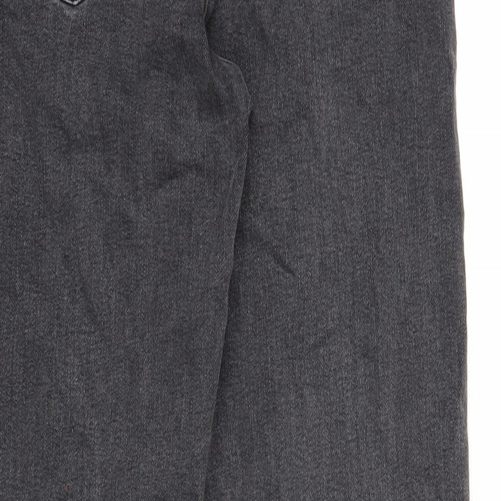 Marks and Spencer Womens Black Cotton Boyfriend Jeans Size 12 Regular Zip