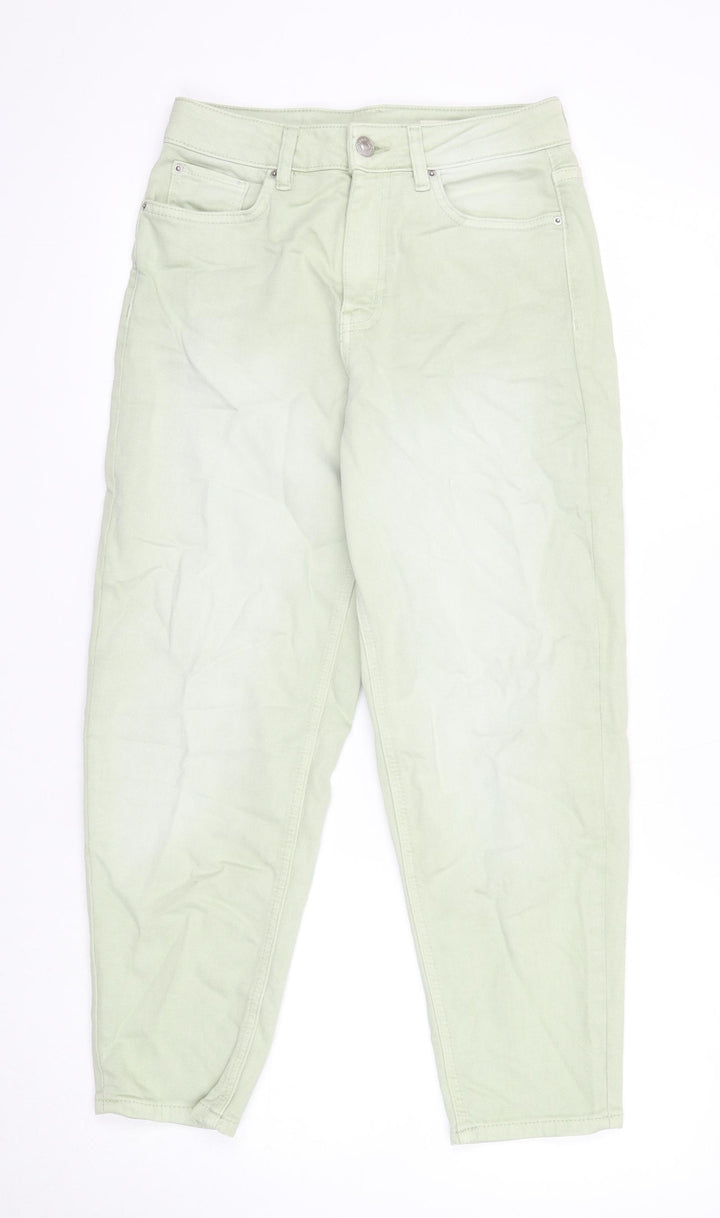 Marks and Spencer Womens Green Cotton Boyfriend Jeans Size 8 Regular Zip