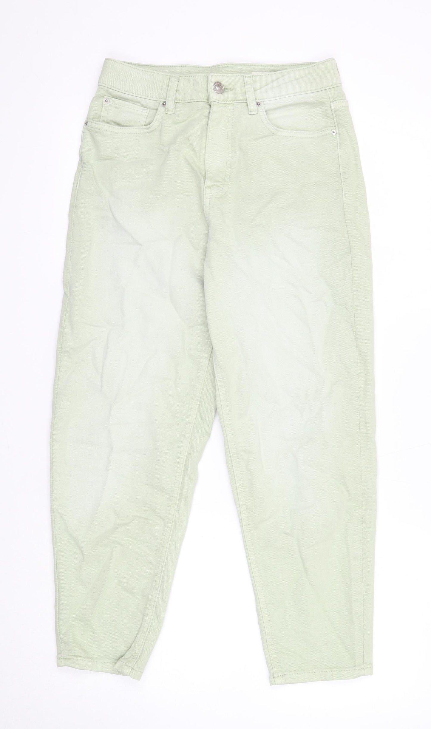 Marks and Spencer Womens Green Cotton Boyfriend Jeans Size 8 Regular Zip