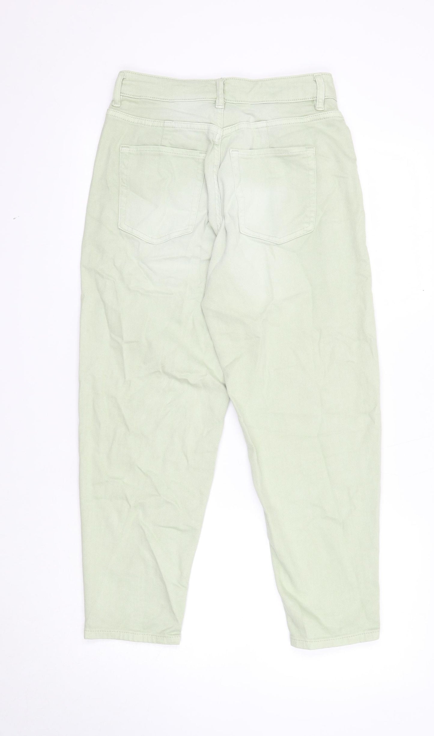 Marks and Spencer Womens Green Cotton Boyfriend Jeans Size 8 Regular Zip