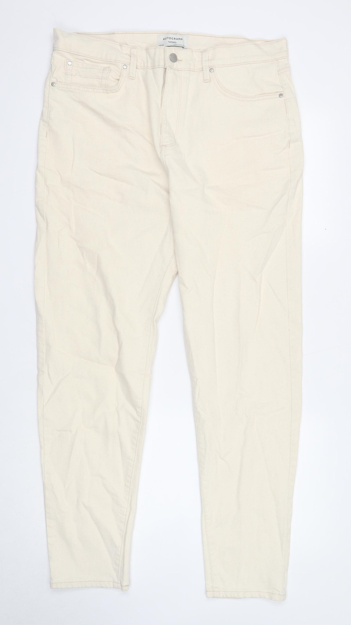 Autograph Mens Beige Cotton Tapered Jeans Size 36 in L33 in Regular Zip