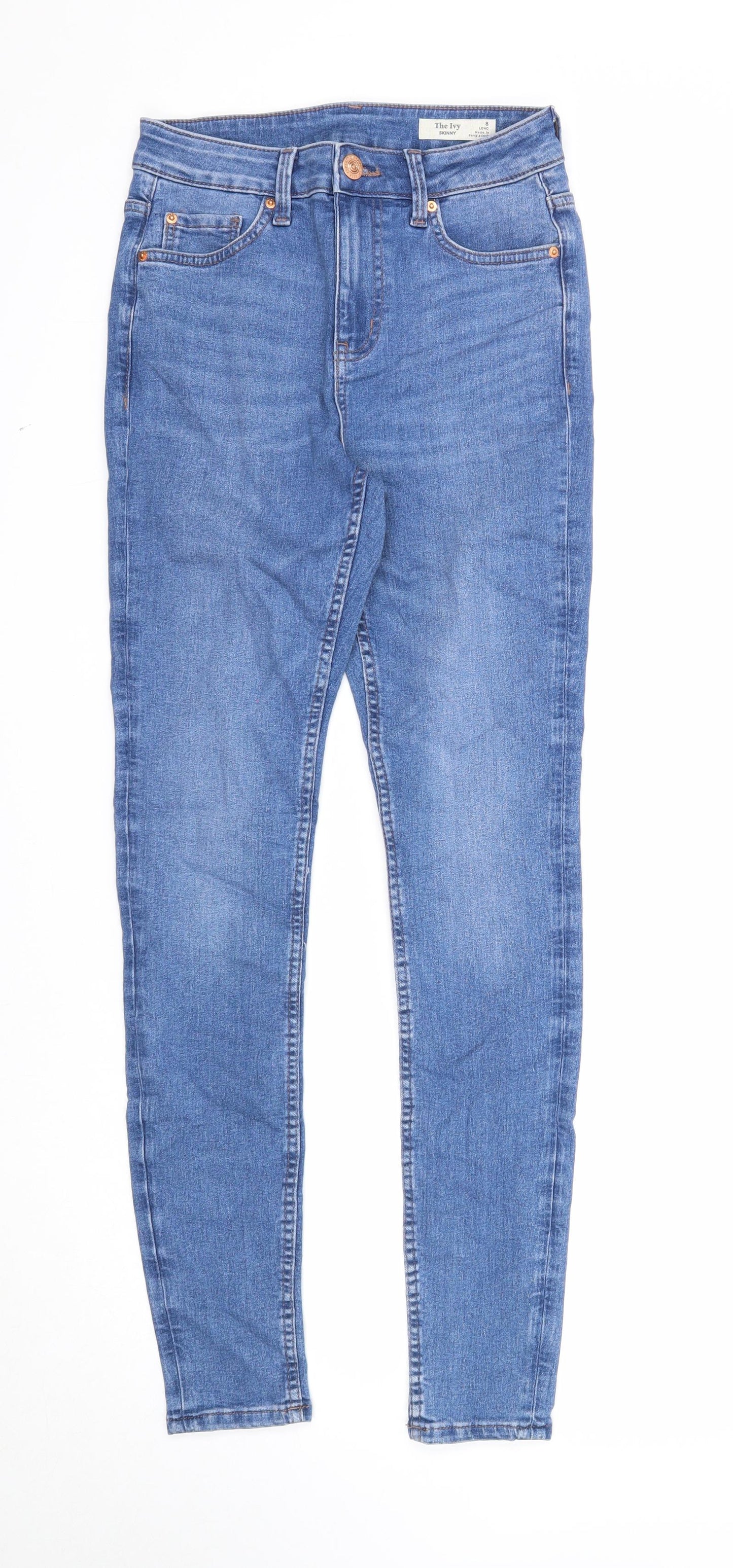 Marks and Spencer Womens Blue Cotton Skinny Jeans Size 8 Regular Zip