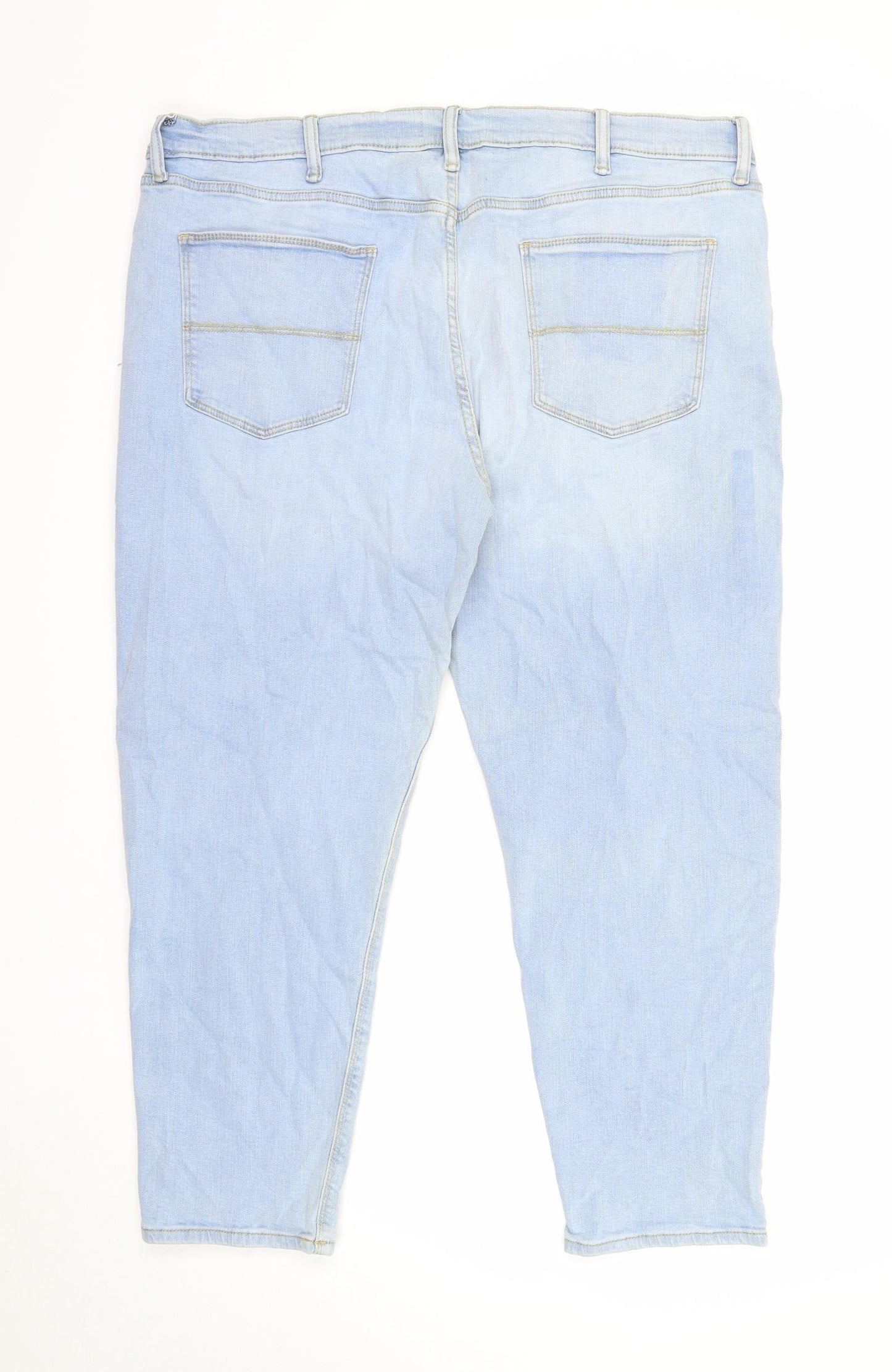 Marks and Spencer Mens Blue Cotton Tapered Jeans Size 40 in L29 in Regular Zip