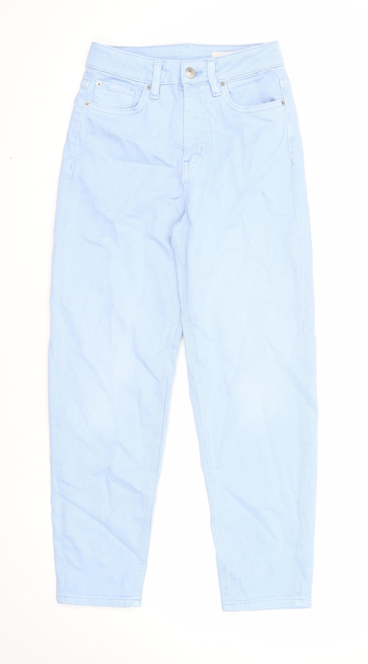 Marks and Spencer Womens Blue Cotton Tapered Jeans Size 6 Regular Zip