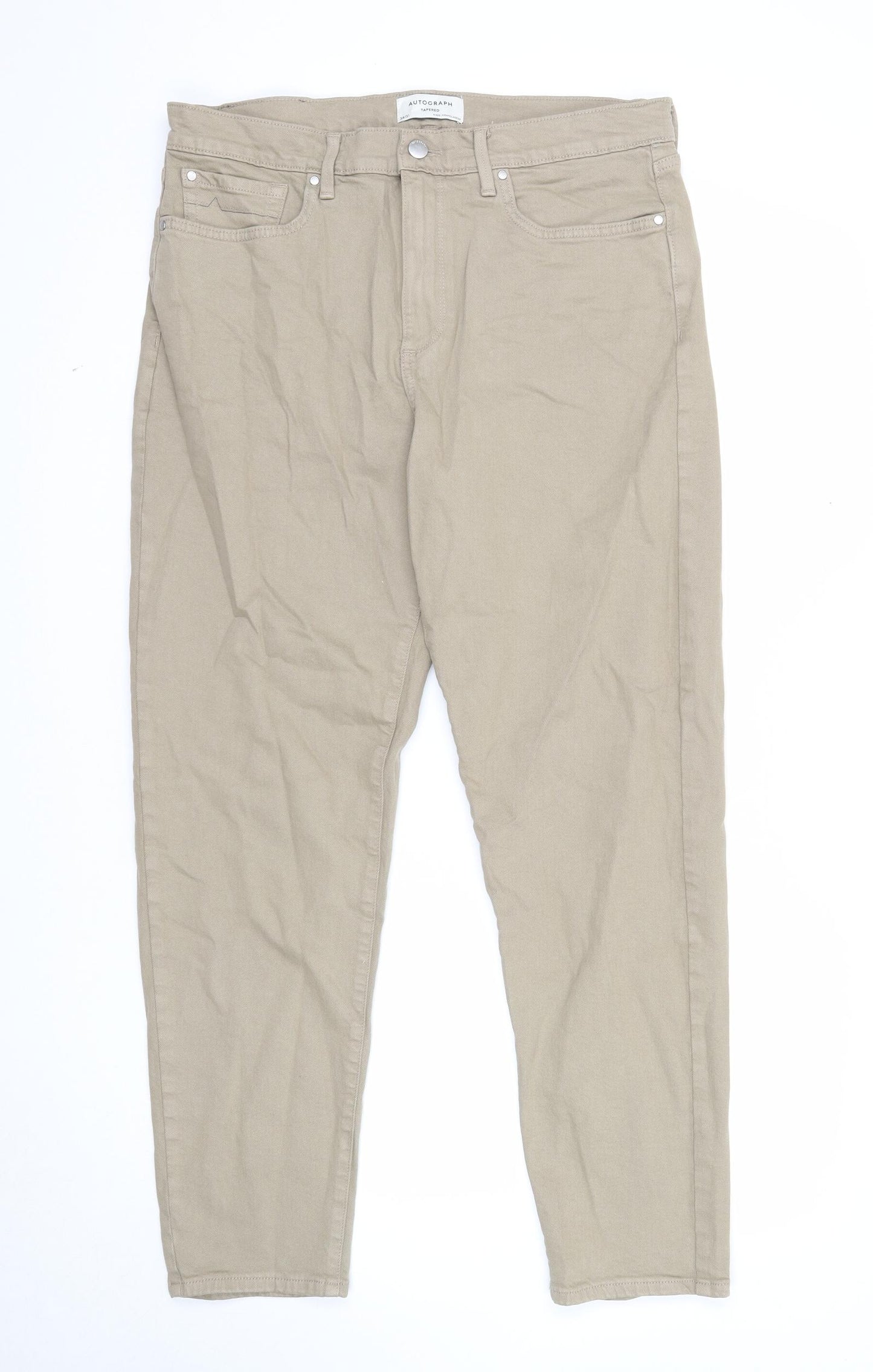 Autograph Mens Brown Cotton Tapered Jeans Size 34 in L31 in Regular Zip
