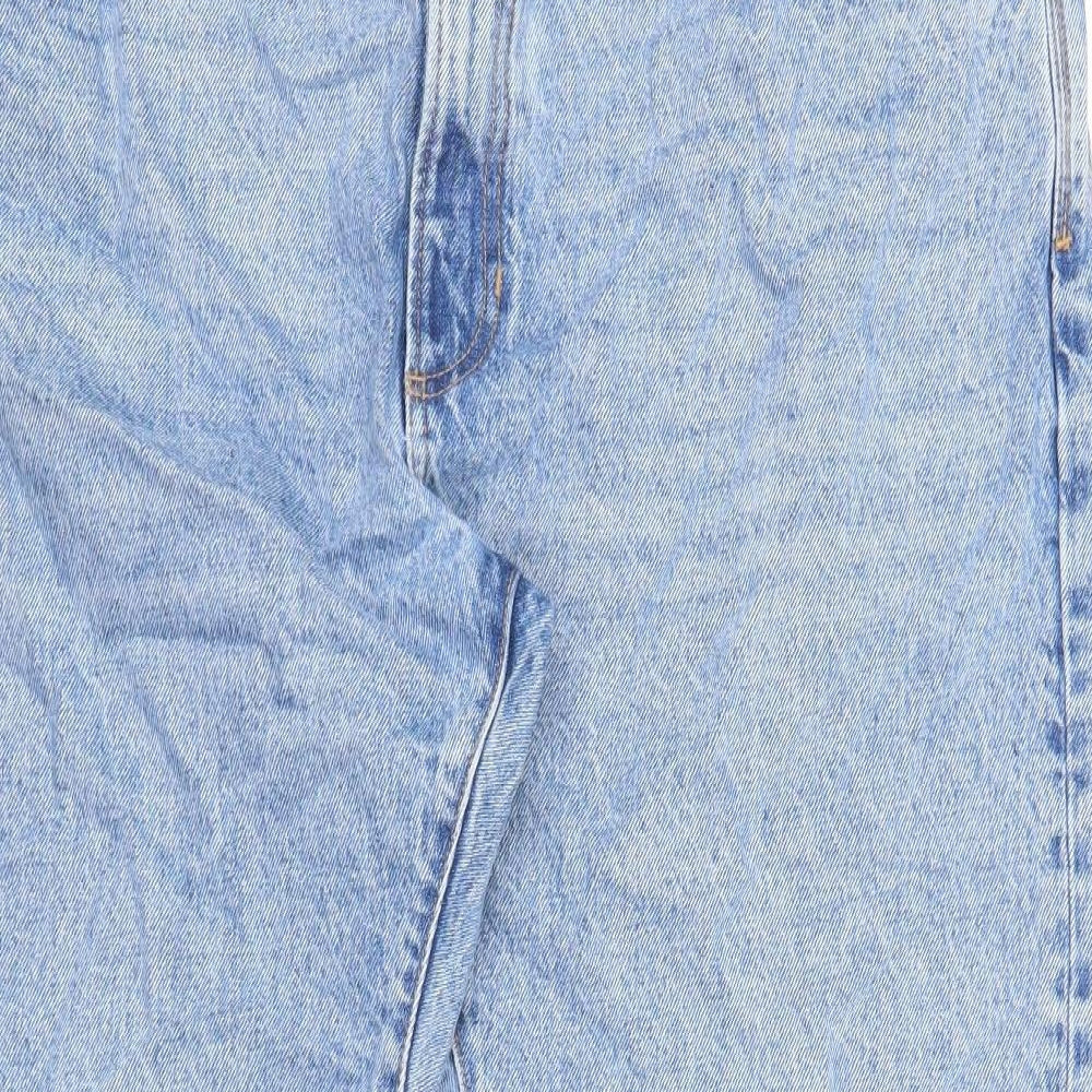 Marks and Spencer Mens Blue Cotton Straight Jeans Size 42 in L31 in Regular Zip - Vintage Wash