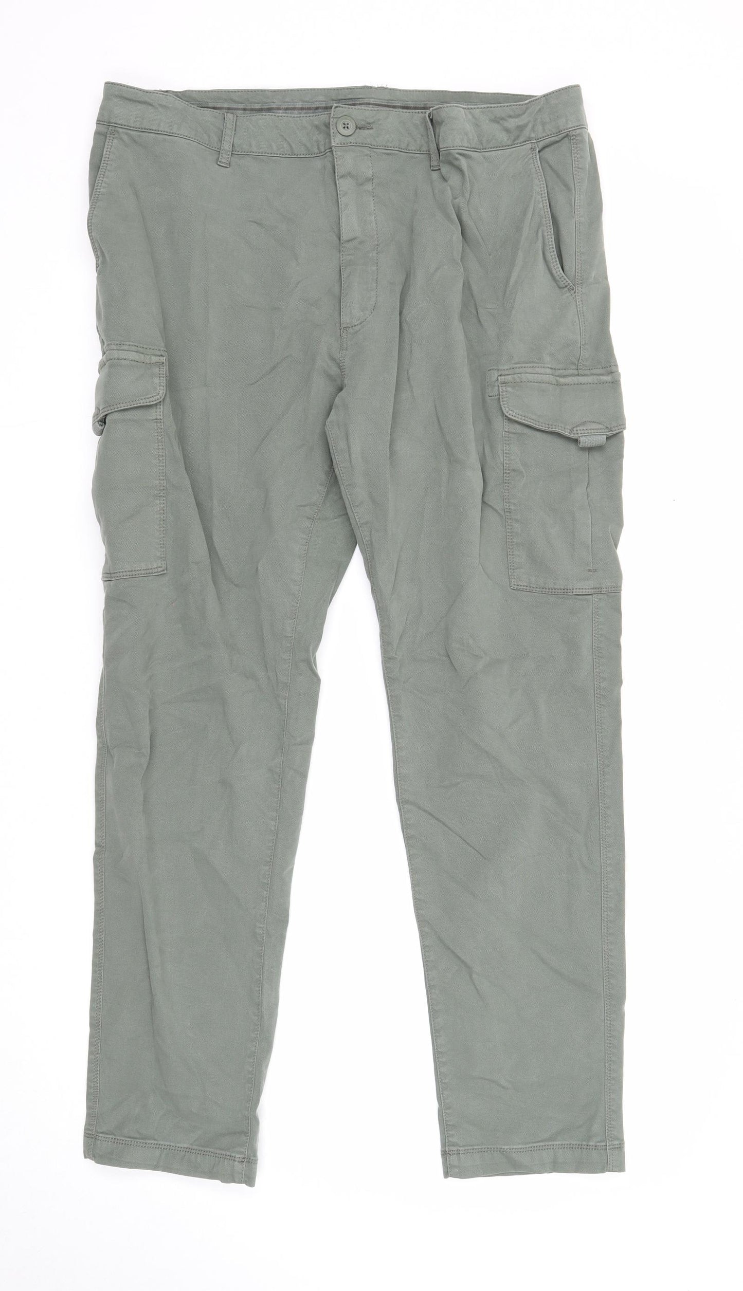 Marks and Spencer Mens Green Cotton Straight Jeans Size 38 in L31 in Regular Zip - Cargo