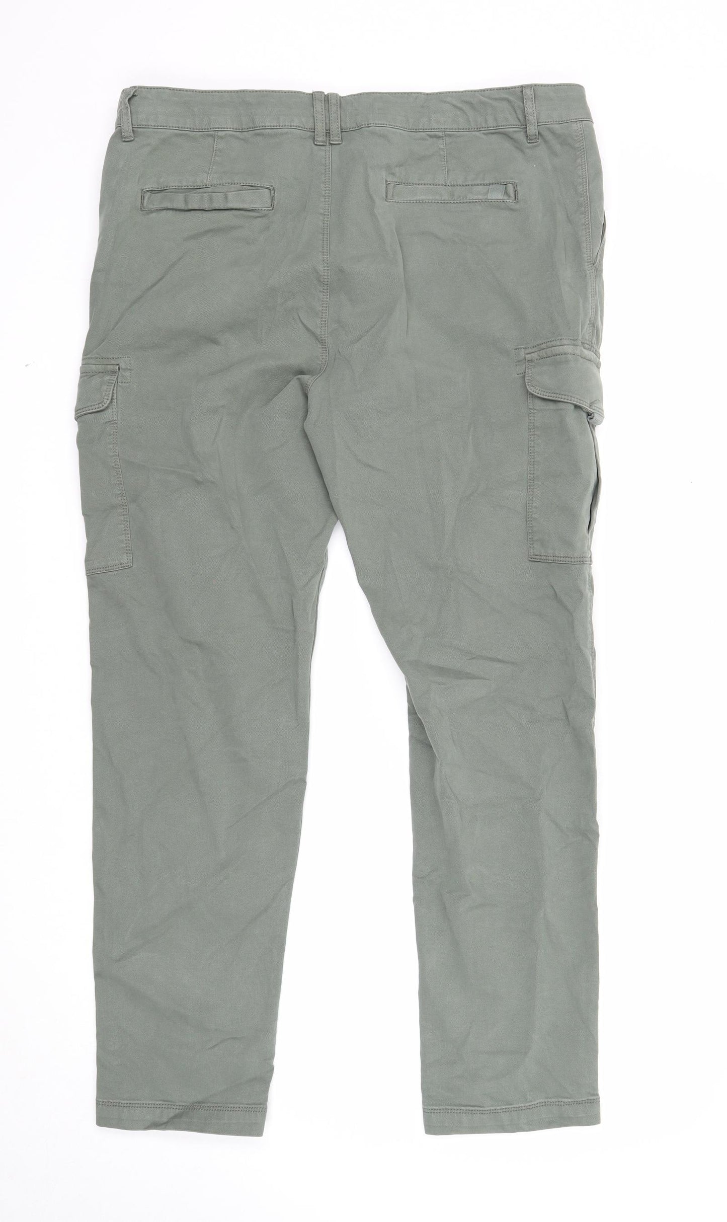 Marks and Spencer Mens Green Cotton Straight Jeans Size 38 in L31 in Regular Zip - Cargo