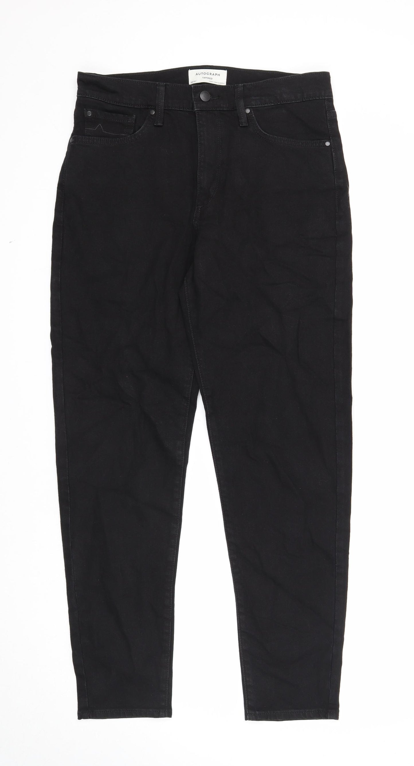 Autograph Mens Black Cotton Tapered Jeans Size 30 in L31 in Regular Zip