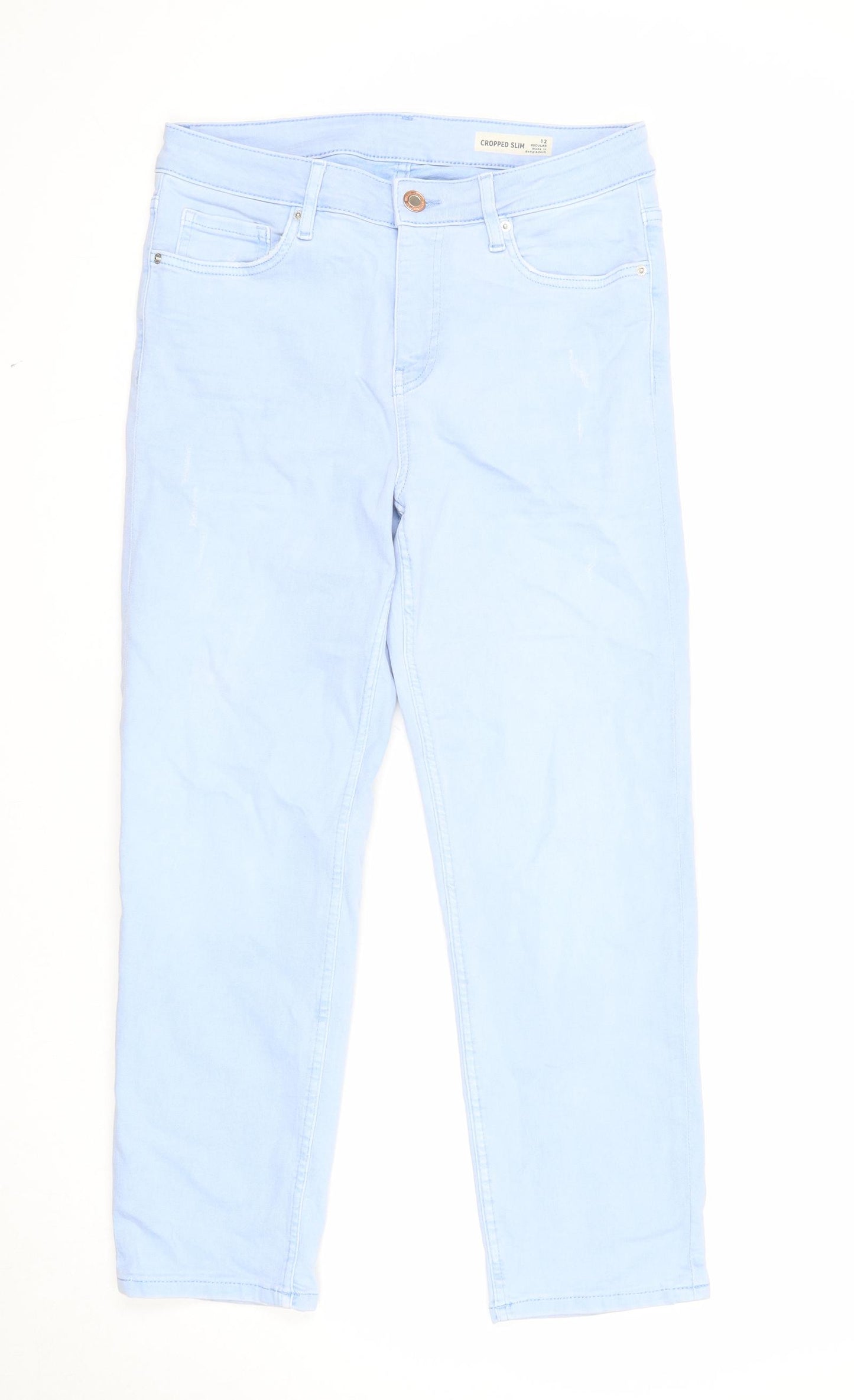 Marks and Spencer Womens Blue Cotton Cropped Jeans Size 12 Slim Zip