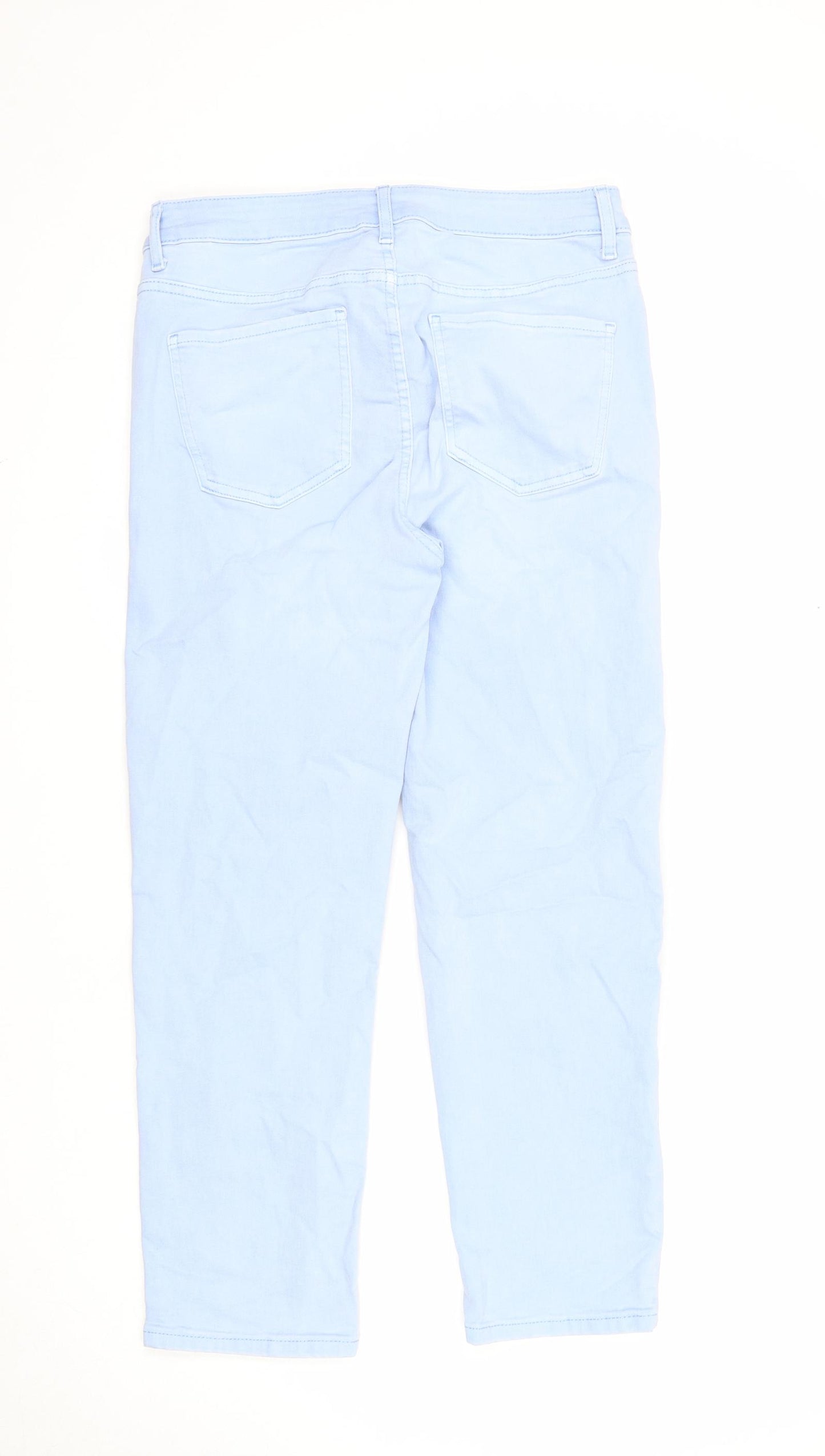 Marks and Spencer Womens Blue Cotton Cropped Jeans Size 12 Slim Zip