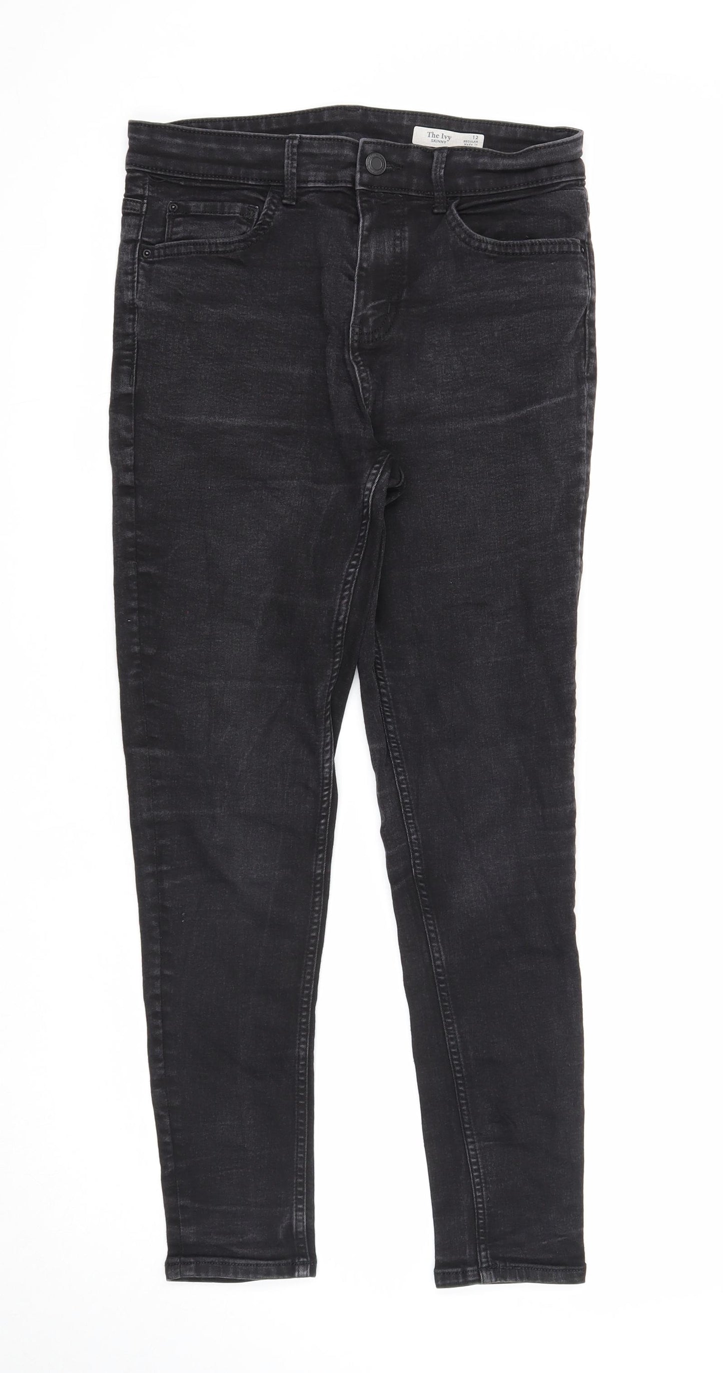 Marks and Spencer Womens Black Cotton Skinny Jeans Size 12 Regular Zip