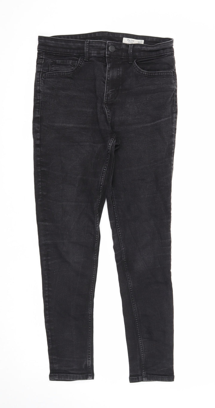 Marks and Spencer Womens Black Cotton Skinny Jeans Size 12 Regular Zip