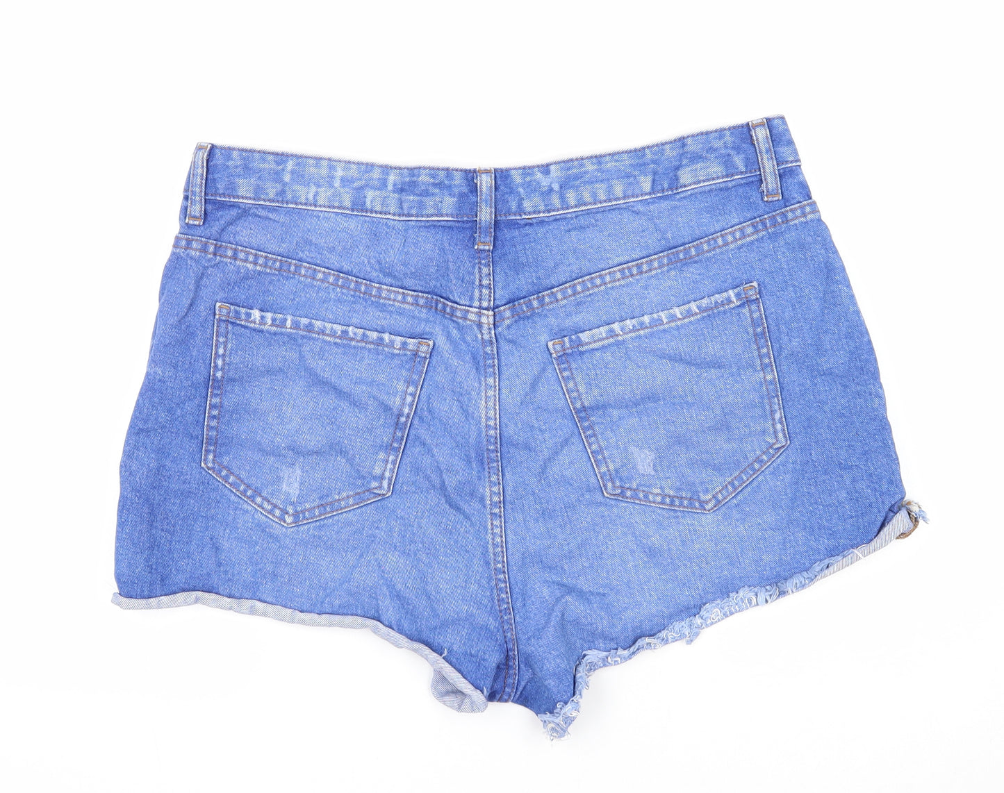 Primark Womens Blue Cotton Cut-Off Shorts Size 16 Regular Zip