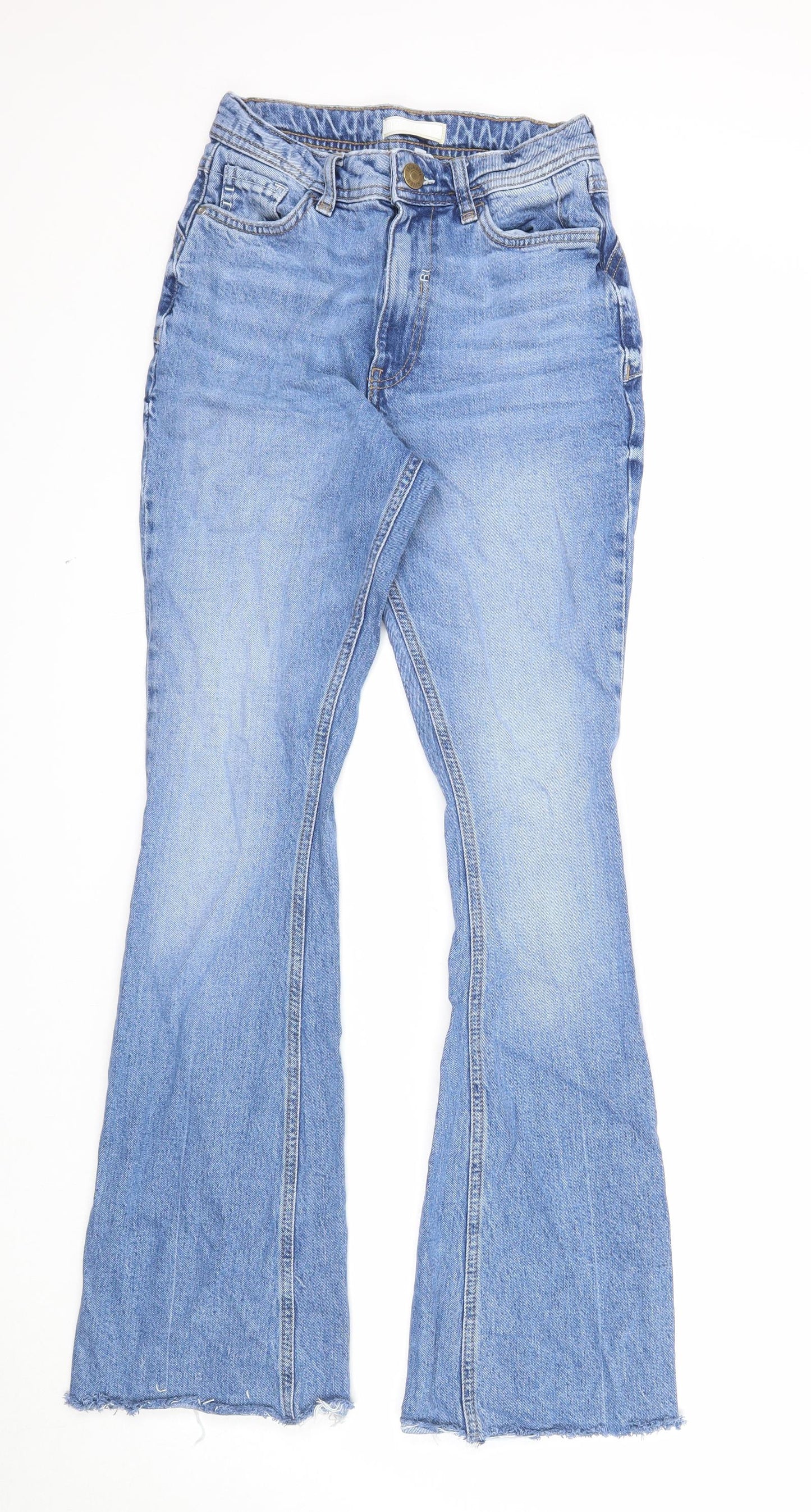 River Island Womens Blue Cotton Bootcut Jeans Size 8 Regular Zip