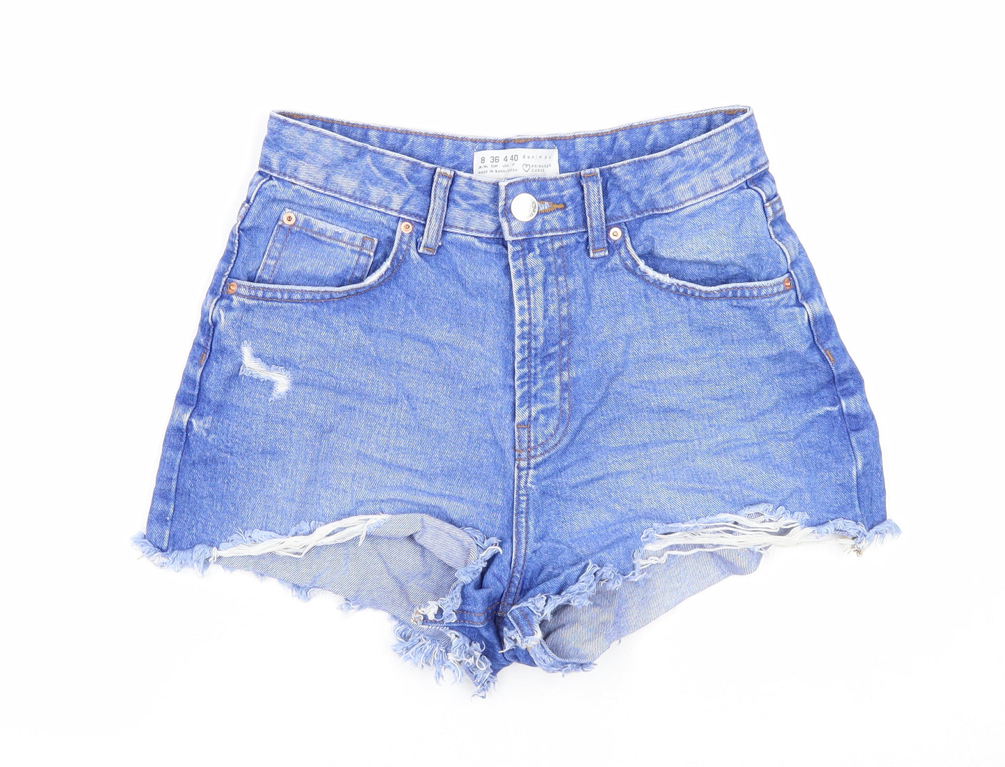 Primark Womens Blue Cotton Cut-Off Shorts Size 8 Regular Zip