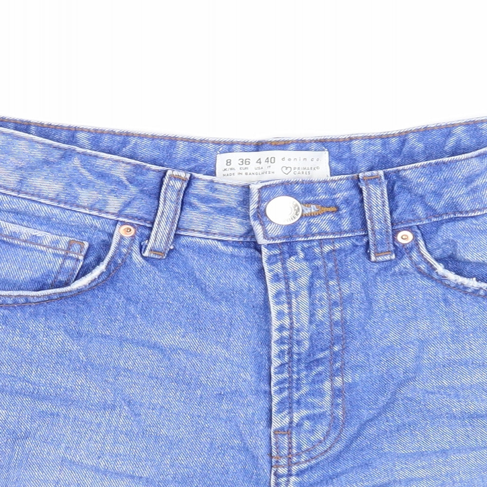Primark Womens Blue Cotton Cut-Off Shorts Size 8 Regular Zip