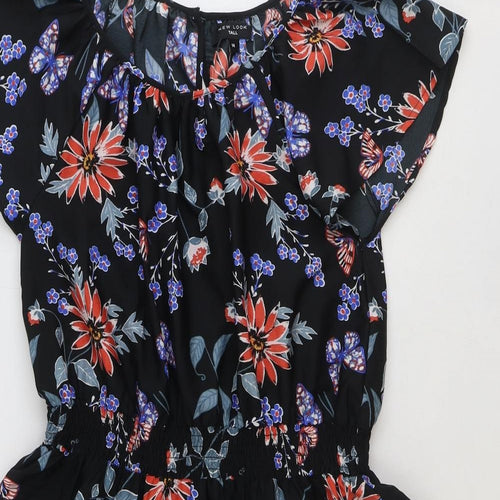New Look Womens Black Floral Polyester Fit & Flare Size 14 Round Neck Pullover