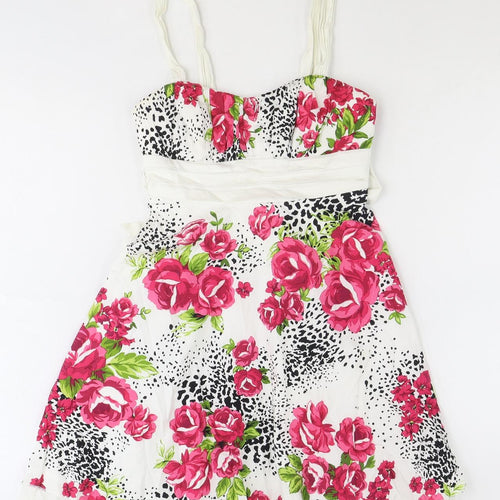 My Michelle Womens White Floral Polyester Fit & Flare Size S Sweetheart Zip