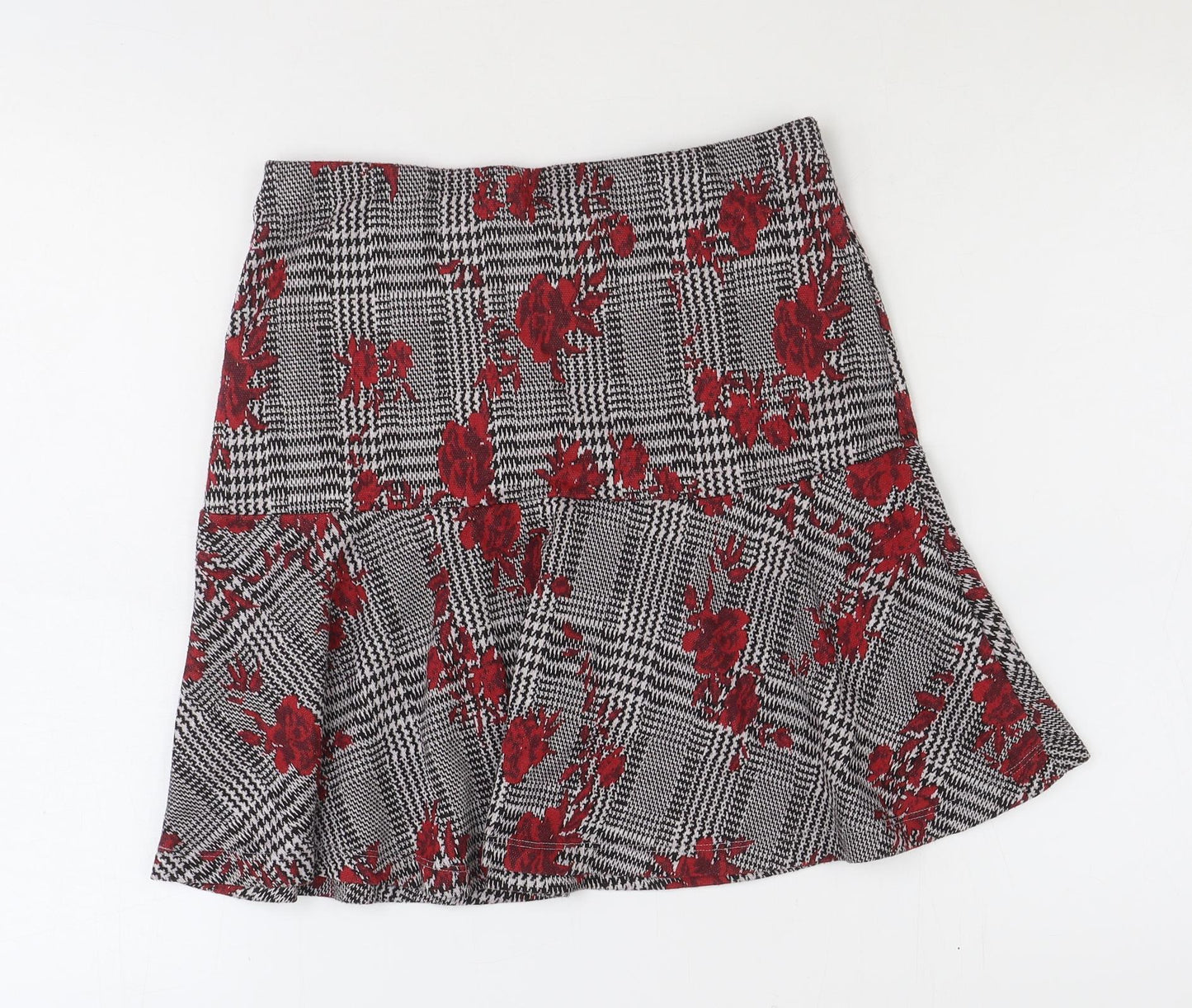 TU Womens Black Plaid Polyester Swing Skirt Size 12 - Flower Pattern