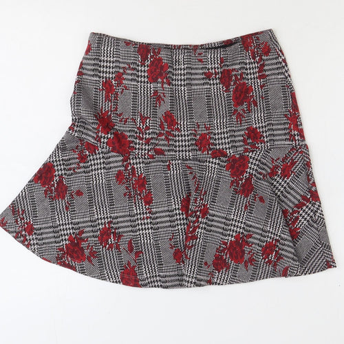 TU Womens Black Plaid Polyester Swing Skirt Size 12 - Flower Pattern