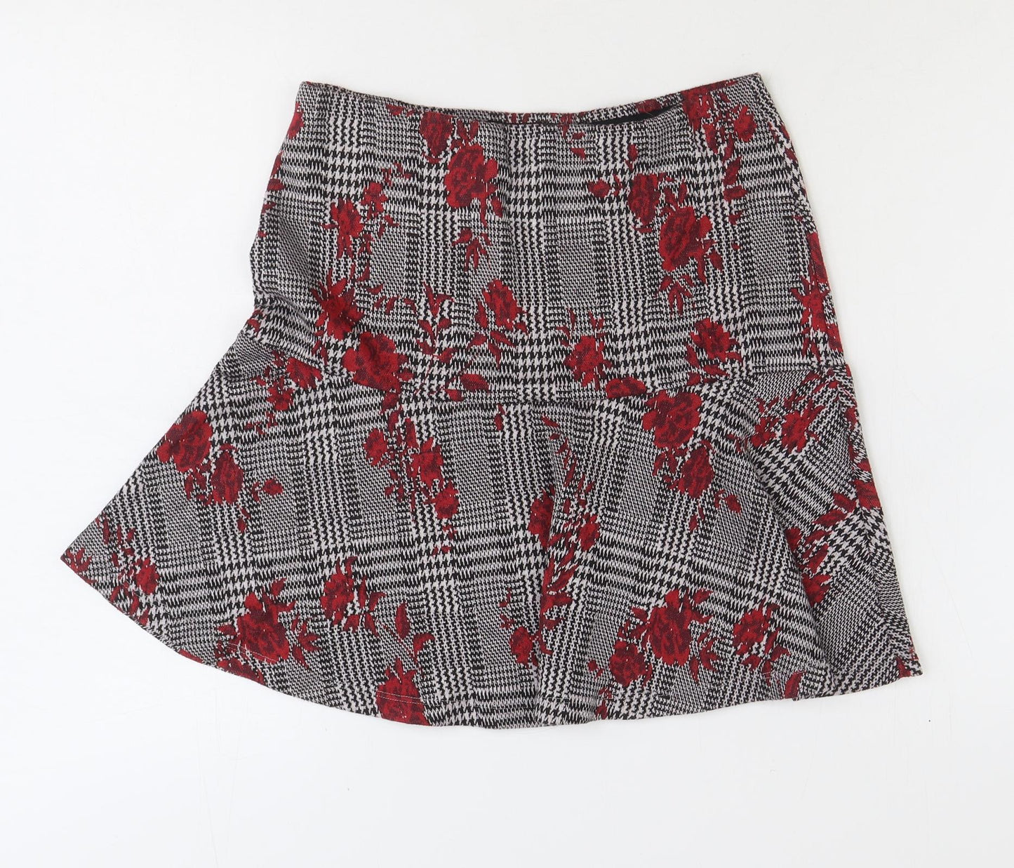 TU Womens Black Plaid Polyester Swing Skirt Size 12 - Flower Pattern