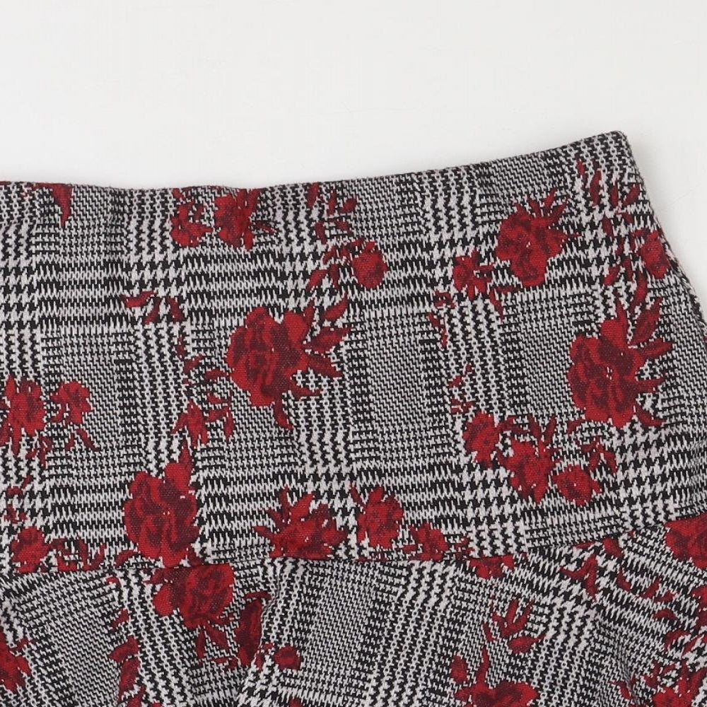 TU Womens Black Plaid Polyester Swing Skirt Size 12 - Flower Pattern