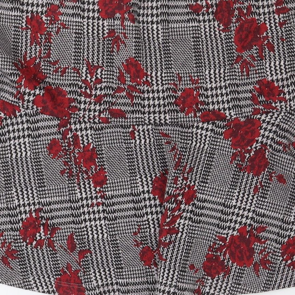 TU Womens Black Plaid Polyester Swing Skirt Size 12 - Flower Pattern