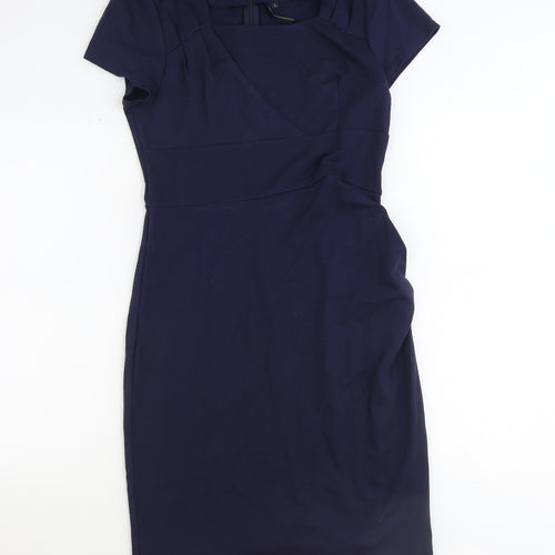 Miusol Womens Blue Rayon Shift Size L Square Neck Zip