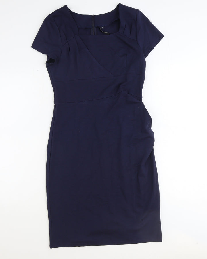 Miusol Womens Blue Rayon Shift Size L Square Neck Zip