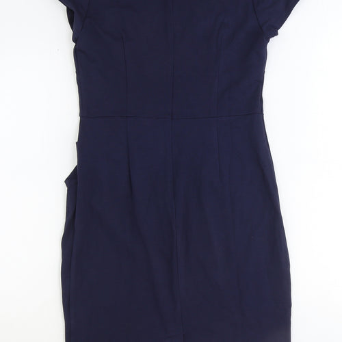 Miusol Womens Blue Rayon Shift Size L Square Neck Zip