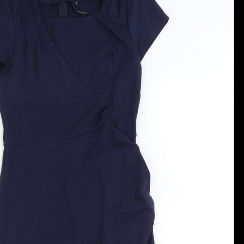 Miusol Womens Blue Rayon Shift Size L Square Neck Zip