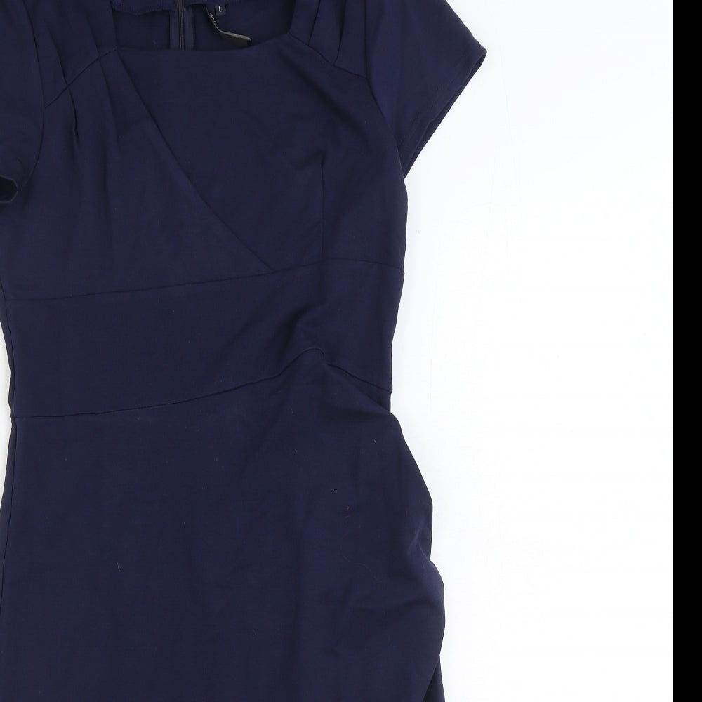 Miusol Womens Blue Rayon Shift Size L Square Neck Zip