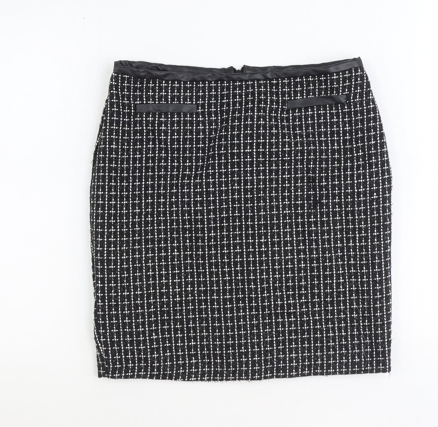 M&Co Womens Black Geometric Polyester Straight & Pencil Skirt Size 12 Zip