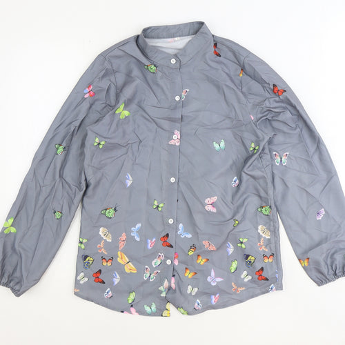 Preworn Womens Grey Geometric Polyester Basic Button-Up Size S Round Neck - Butterfly