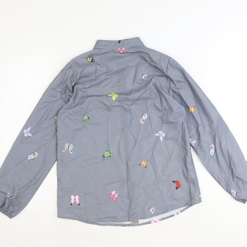 Preworn Womens Grey Geometric Polyester Basic Button-Up Size S Round Neck - Butterfly