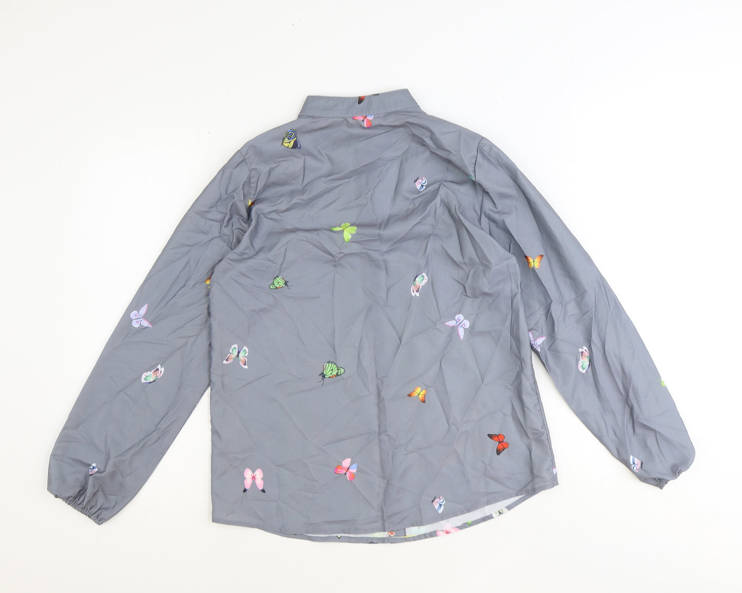 Preworn Womens Grey Geometric Polyester Basic Button-Up Size S Round Neck - Butterfly